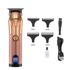 LCD Digital Display USB Charging Retro Oil Head Carving Hair Clipper (Option: Rose gold digital display-USB)