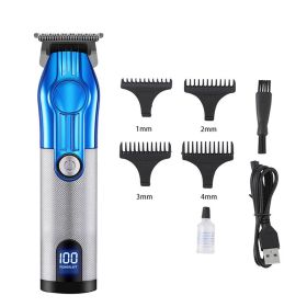 LCD Digital Display USB Charging Retro Oil Head Carving Hair Clipper (Option: Blue silver digital display-USB)