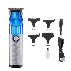 LCD Digital Display USB Charging Retro Oil Head Carving Hair Clipper (Option: Blue silver-USB)