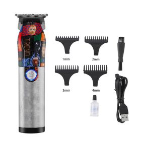 LCD Digital Display USB Charging Retro Oil Head Carving Hair Clipper (Option: Graffiti digital display-USB)