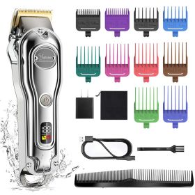 Can LED LCD Display Hair Salon Hair Clipper (Option: Silver-US)