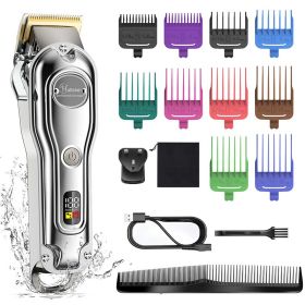 Can LED LCD Display Hair Salon Hair Clipper (Option: Silver-UK)