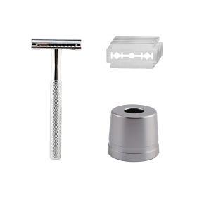 Manual vintage razor men's razor metal gift (Color: Silver)