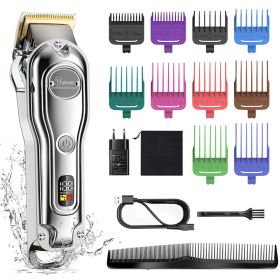 Can LED LCD Display Hair Salon Hair Clipper (Option: Silver-EU)