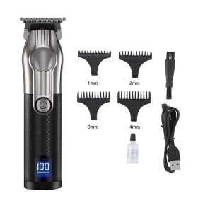 LCD Digital Display USB Charging Retro Oil Head Carving Hair Clipper (Option: Silver black digital display-USB)