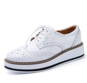 Leathe Square-Toe Lace-up Platform Oxford Sneakers (Color: White, size: 8.5)