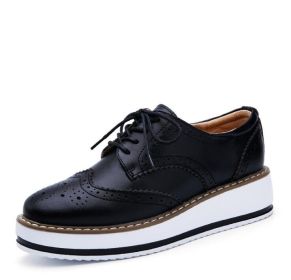 Leathe Square-Toe Lace-up Platform Oxford Sneakers (Color: Black 02, size: 6)