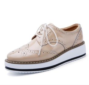 Leathe Square-Toe Lace-up Platform Oxford Sneakers (Color: Light, size: 5.5)