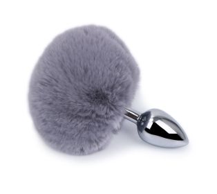 Detachable Anal Plug Real Bunny tail Smooth Touch Metal Butt Plug Tail Erotic BDSM Sex Toys for Woman Couples Adult Games (Color: Grey)