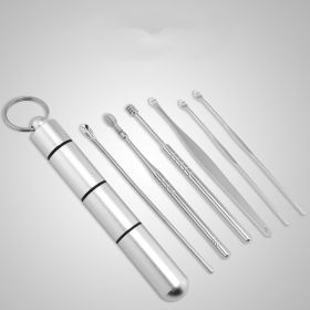 Stainless Steel Household Portable Ear Pick 6-piece Set (Option: Silver 6 Piece Set)